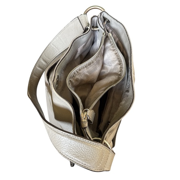 Michael Kors "Layton" Light Gray Pebbled Leather Shoulder Bag Multi Pocket - Picture 12 of 12